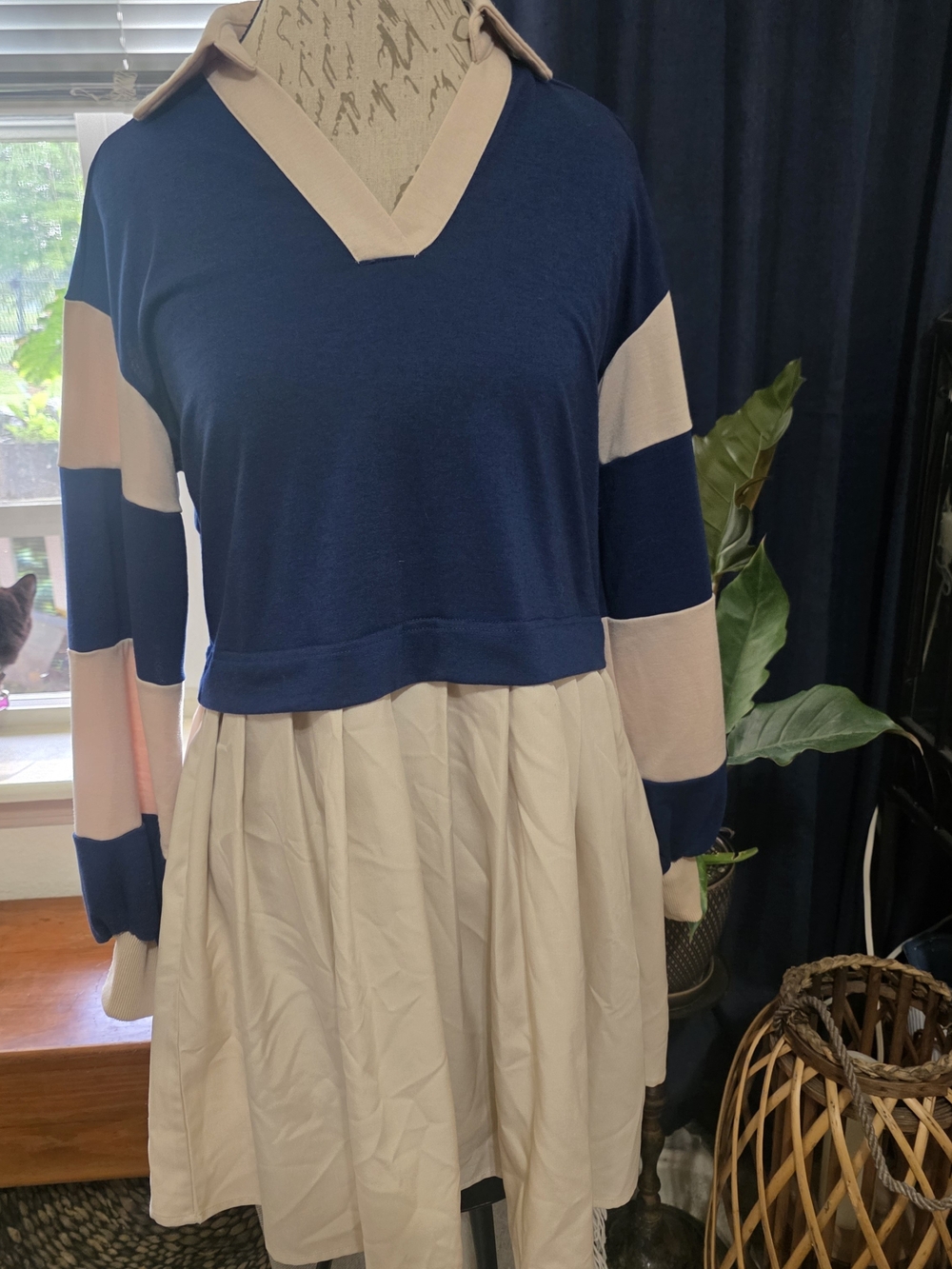 Navy & Cream Rugby Collared Dress Tunic Pleated Skirt Bottom